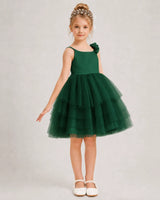 Dark Green Tulle A-line Girls Formal Dress Front View