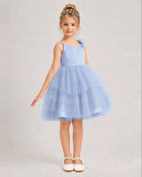 Dusty Blue Tulle A-line Girls Formal Dress Front View