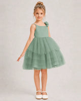 Eucalyptus Tulle A-line Girls Formal Dress Front View