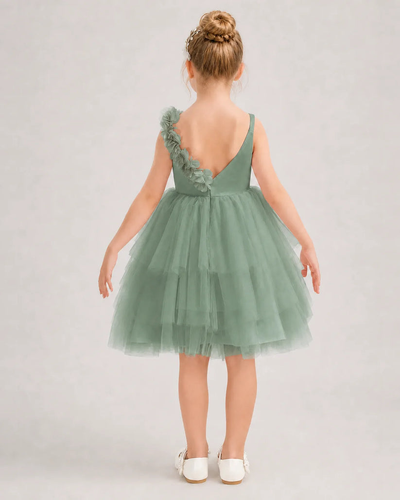 Eucalyptus Tulle A-line Girls Formal Dress Back View
