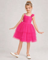 Hot Pink Tulle A-line Girls Formal Dress Front View