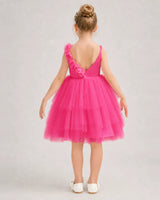 Hot Pink Tulle A-line Girls Formal Dress Back View