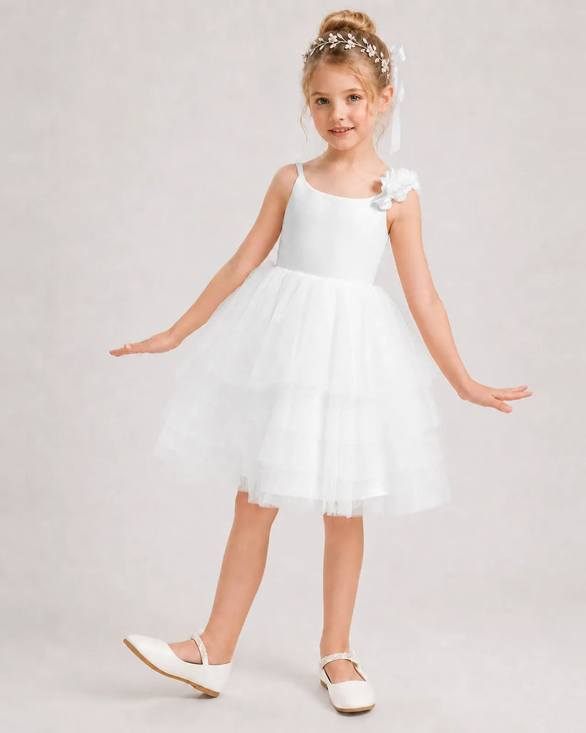 Ivory Tulle A-line Girls Formal Dress Front View