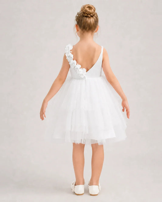 Ivory Tulle A-line Girls Formal Dress Back View