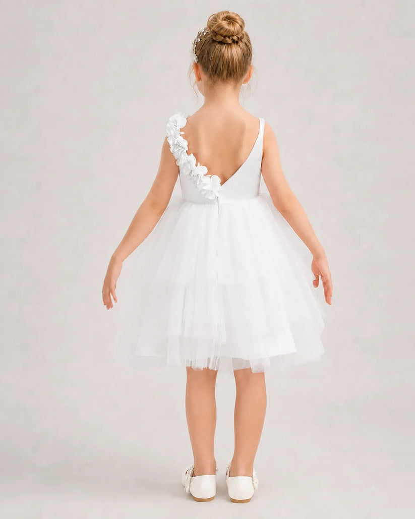 Ivory Tulle A-line Girls Formal Dress Back View