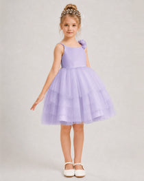 Lavender Flower Girl Dress 3D Floral Tiered Short Tulle Gown Side View