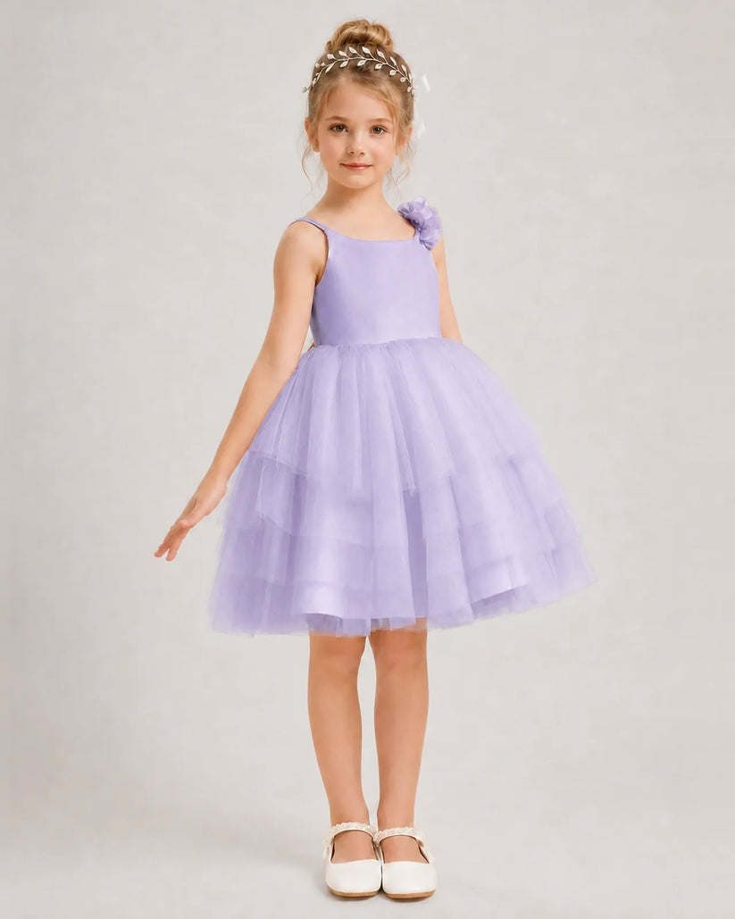 Lavender Tulle A-line Girls Formal Dress Front View