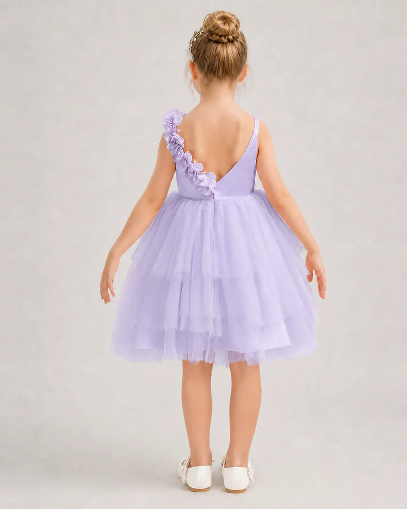 Lavender Tulle A-line Girls Formal Dress Back View