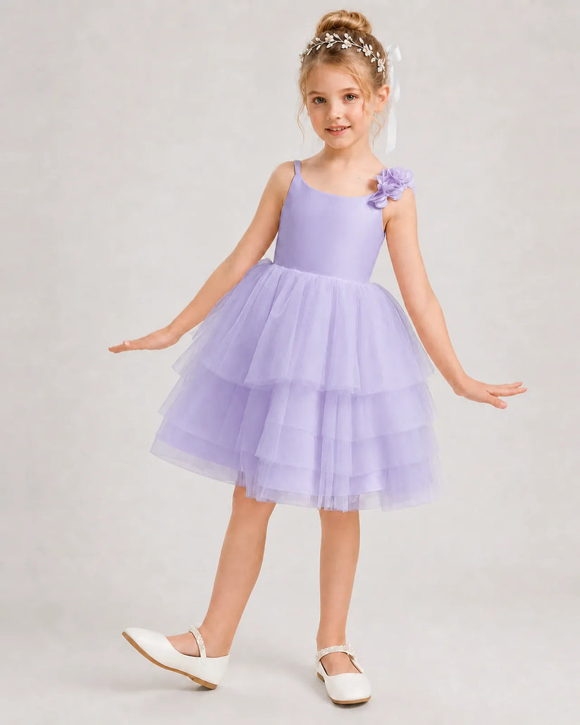 Lavender Tulle A-line Girls Formal Dress Front View