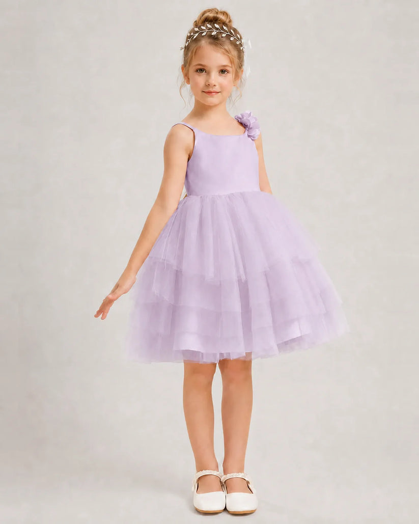 Lilac Tulle A-line Girls Formal Dress Front View