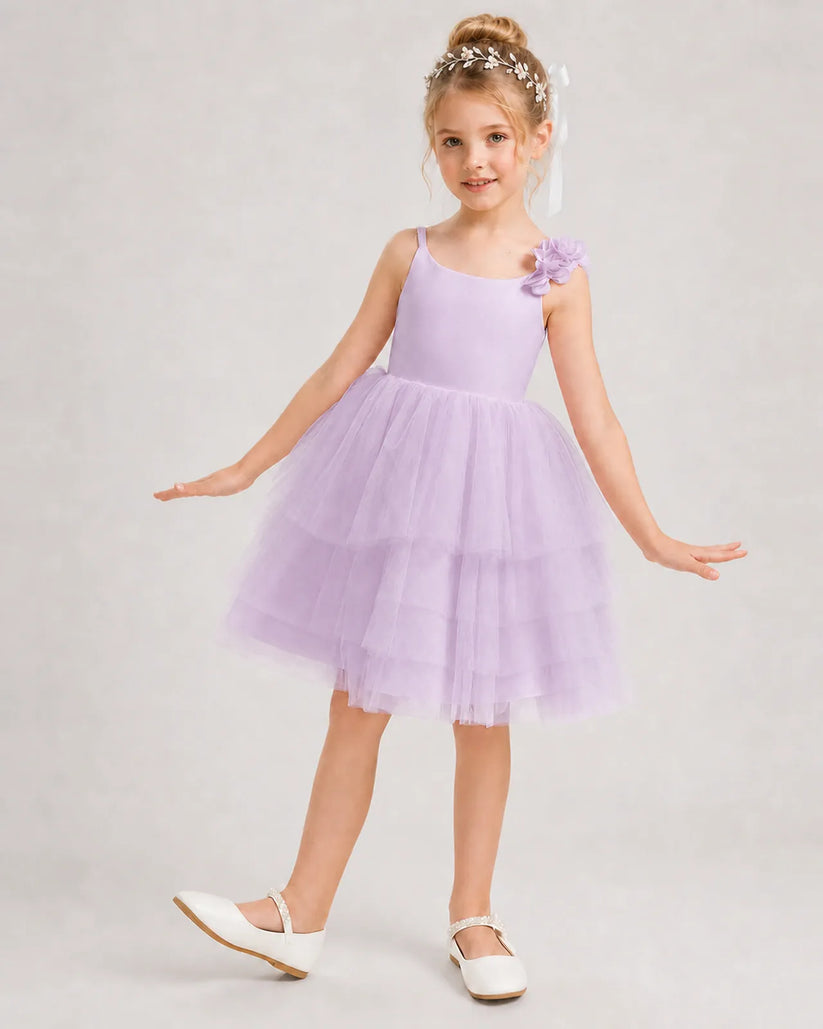 Lilac Tulle A-line Girls Formal Dress Front View