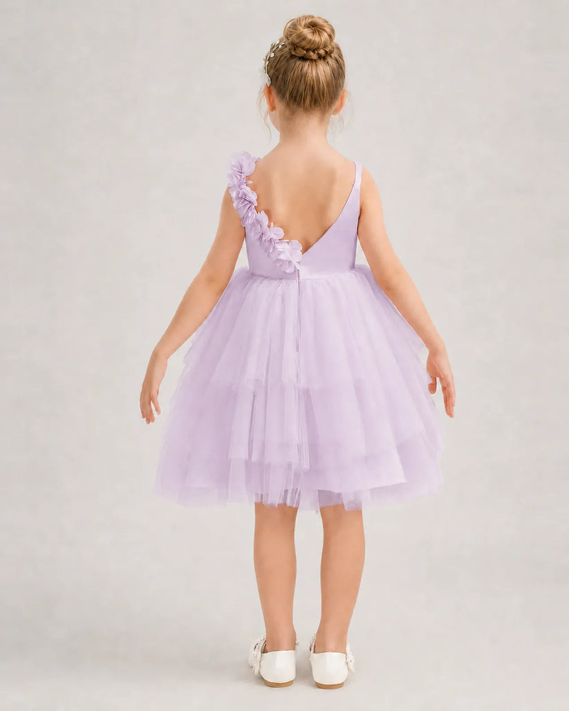 Lilac Tulle A-line Girls Formal Dress Back View
