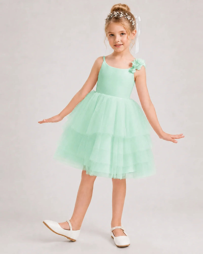 Mint Green Tulle A-line Girls Formal Dress Front View