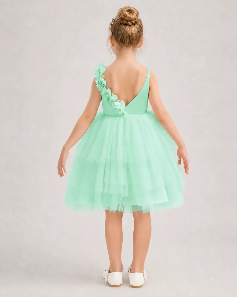 Mint Green Tulle A-line Girls Formal Dress Back View