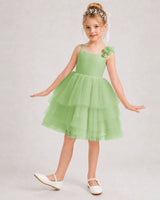 Sage Green Tulle A-line Girls Formal Dress Front View