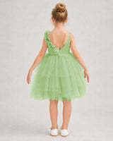 Sage Green Tulle A-line Girls Formal Dress Back View