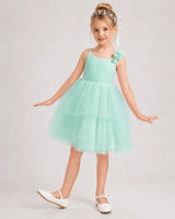 Turquoise Tulle A-line Girls Formal Dress Front View