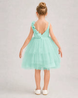 Turquoise Tulle A-line Girls Formal Dress Back View