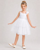 White Tulle A-line Girls Formal Dress Front View