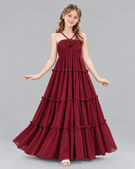 Burgundy Ball Gown Junior Bridesmaid Dresses Front