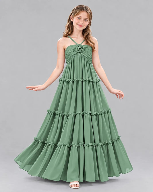 Eucalyptus Ball Gown Junior Bridesmaid Dresses Front