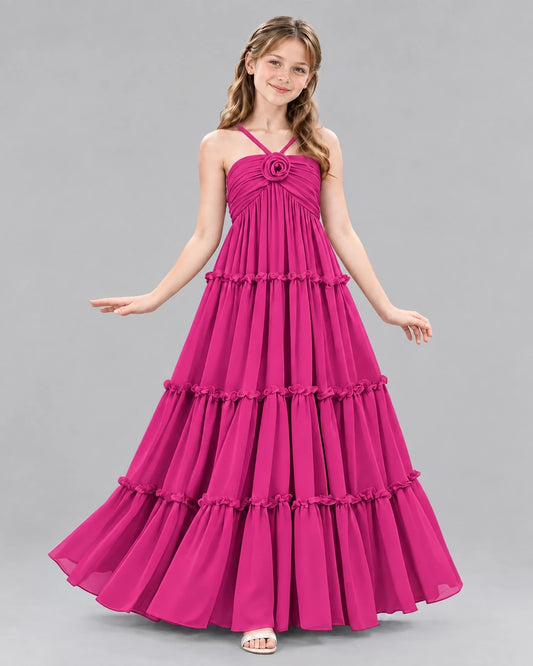 Hot Pink Ball Gown Junior Bridesmaid Dresses Front