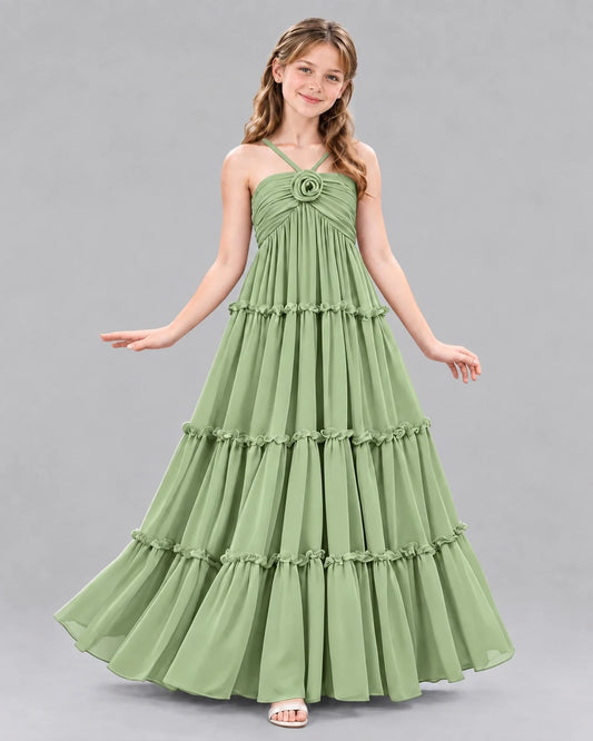 Sage Green Ball Gown Junior Bridesmaid Dresses Front