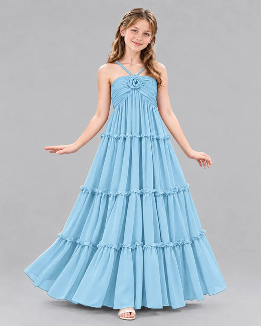 Sky Blue Ball Gown Junior Bridesmaid Dresses Front
