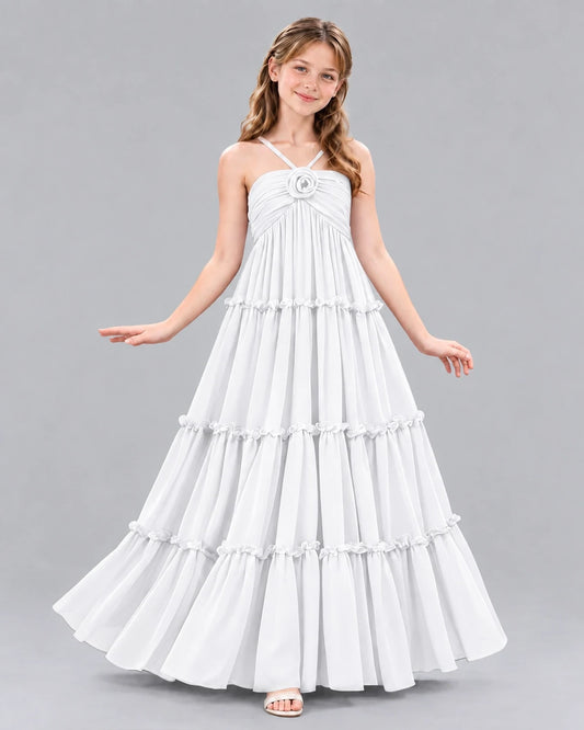 White Ball Gown Junior Bridesmaid Dresses Front