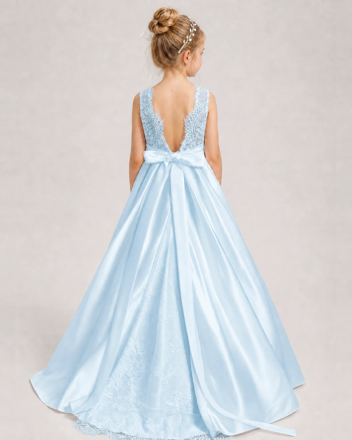 Baby Blue A-line Girls Formal Dresses Back