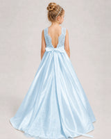 Baby Blue A-line Girls Formal Dresses Back