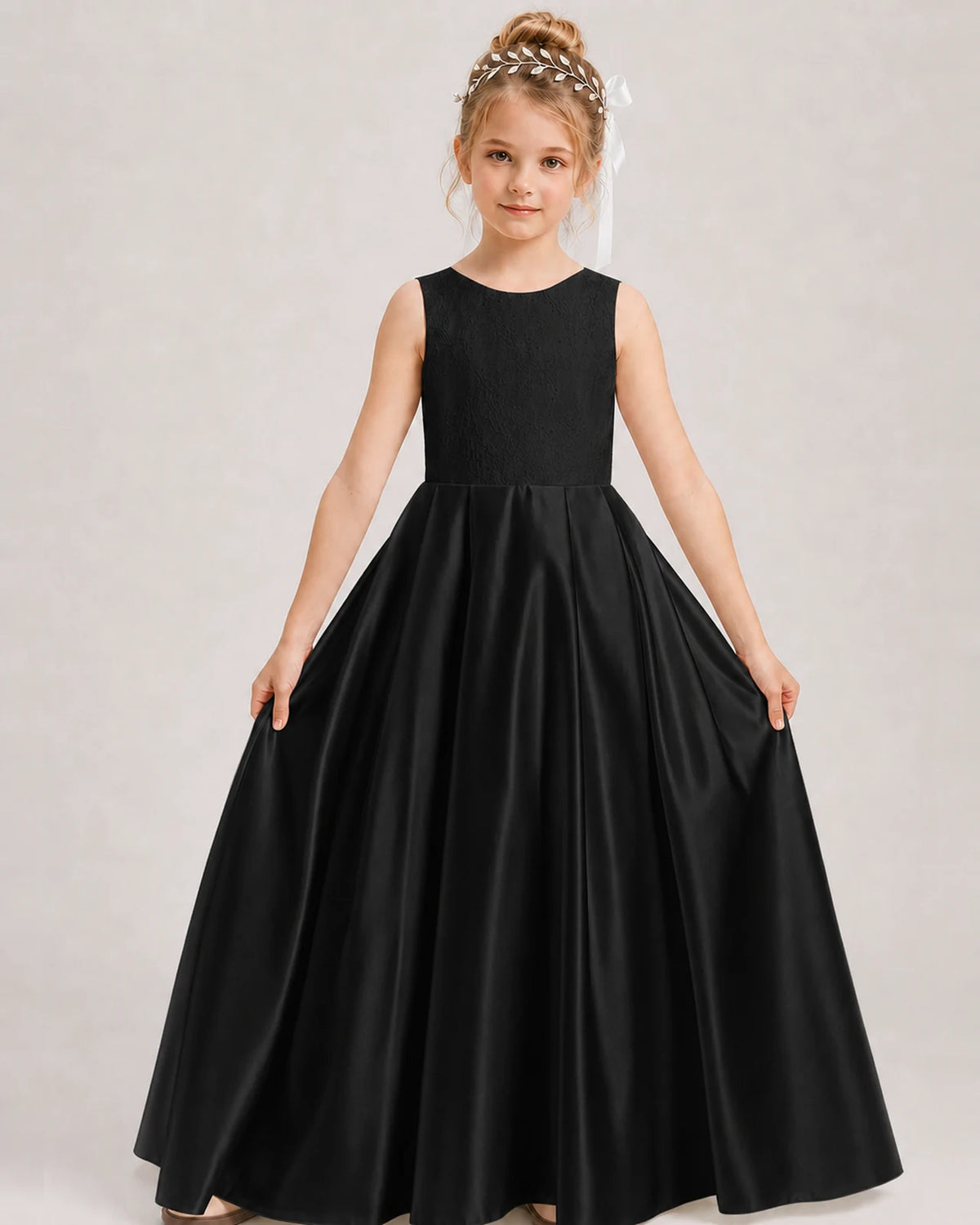 Black A-line Girls Formal Dresses Front