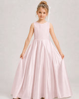 Blush Pink A-line Girls Formal Dresses Front