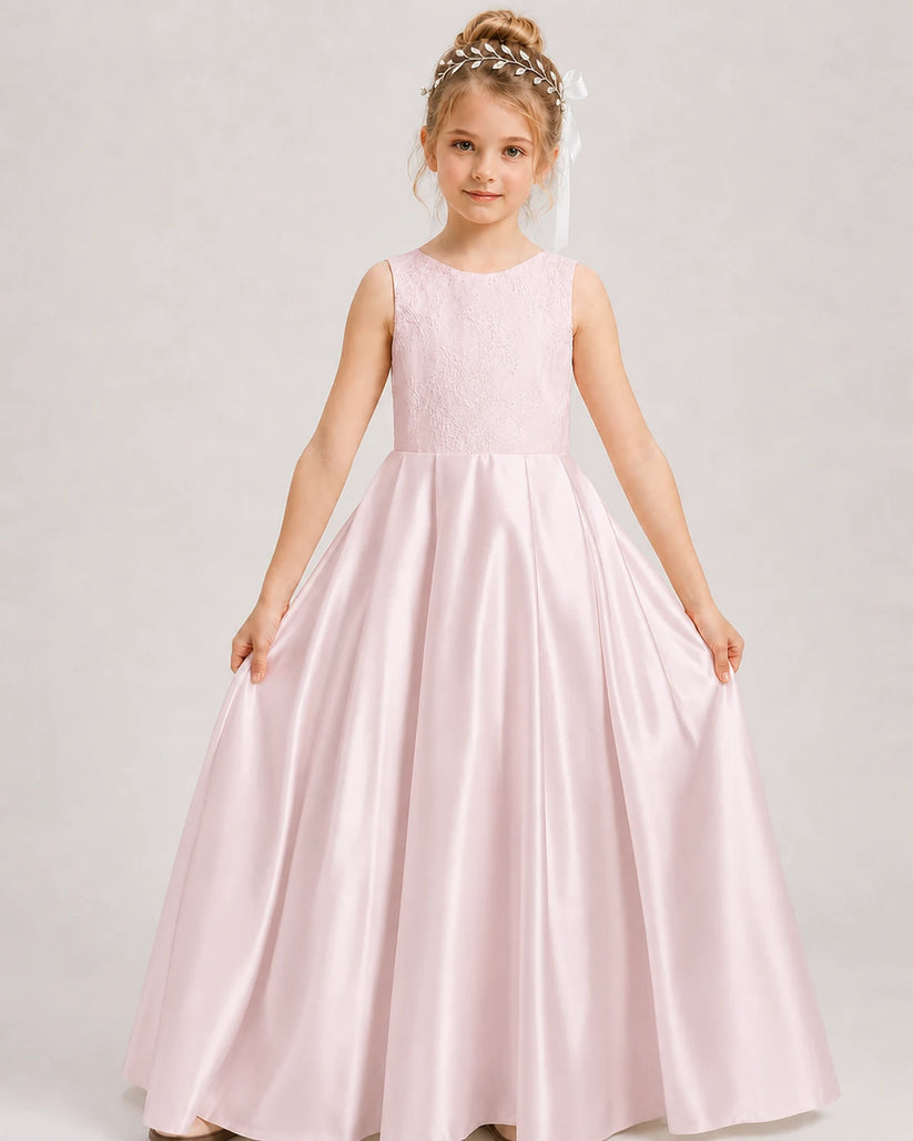 Blush Pink A-line Girls Formal Dresses Front