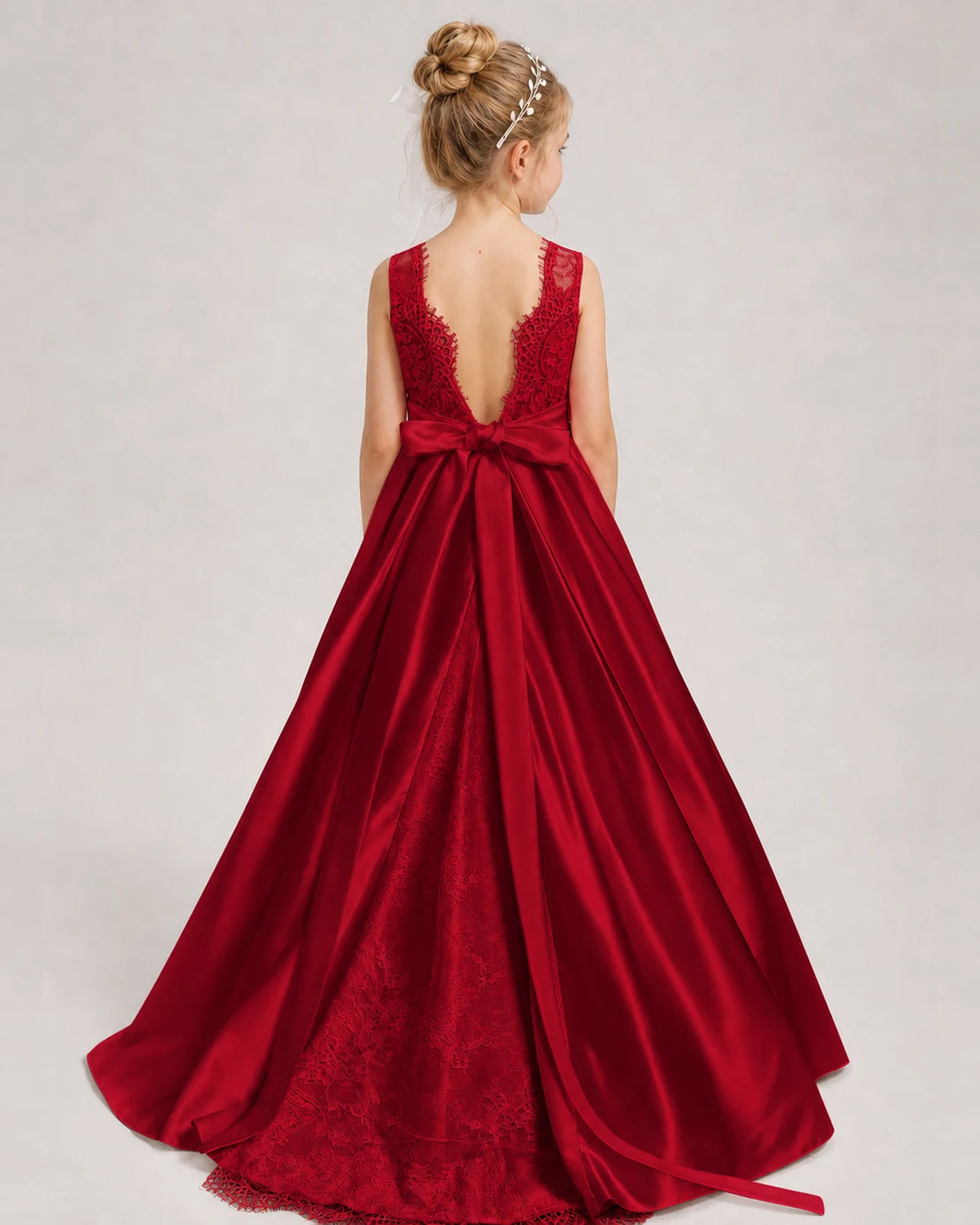 Burgundy A-line Girls Formal Dresses Back