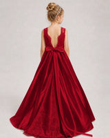 Burgundy A-line Girls Formal Dresses Back