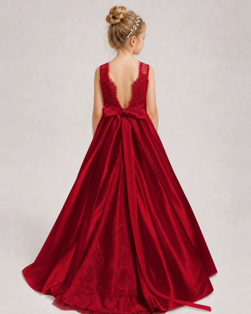 Burgundy A-line Girls Formal Dresses Back