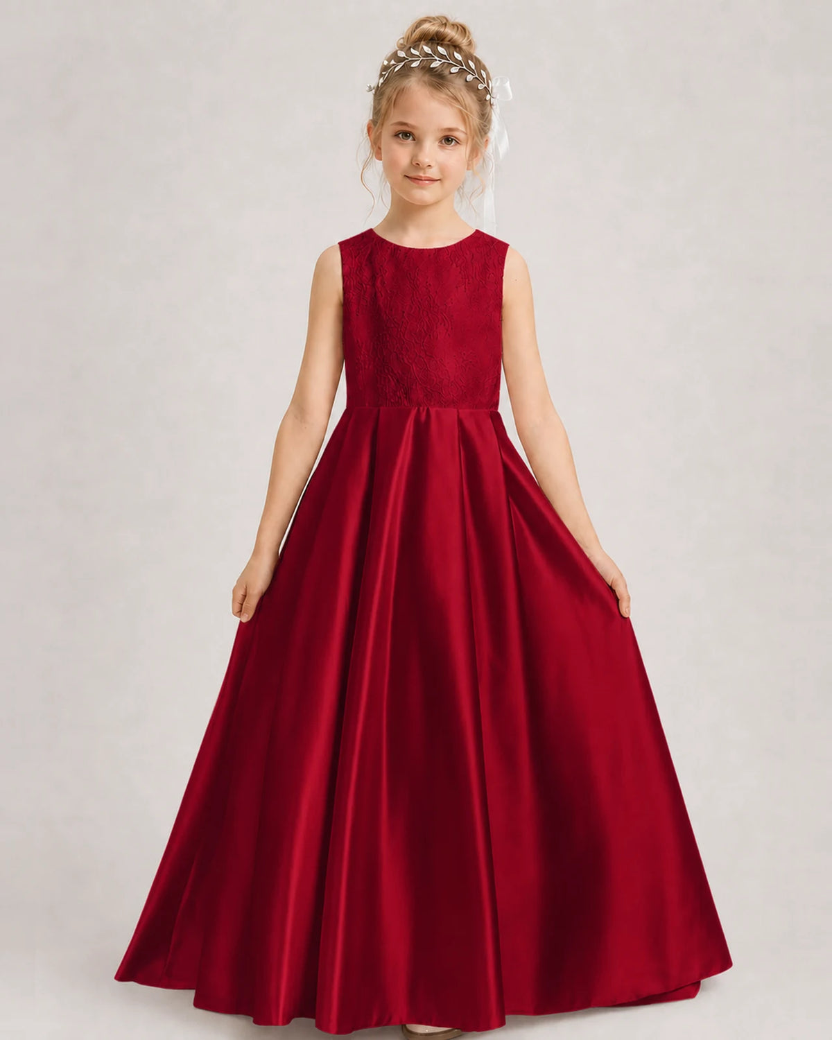 Burgundy A-line Girls Formal Dresses Side