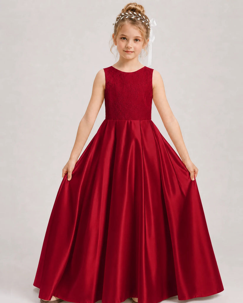 Burgundy A-line Girls Formal Dresses Front