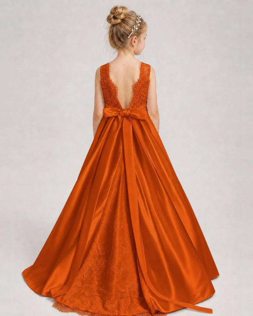 Burnt Orange A-line Girls Formal Dresses Back