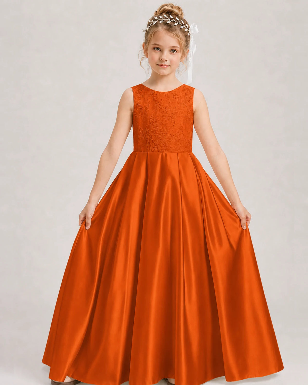Burnt Orange A-line Girls Formal Dresses Front