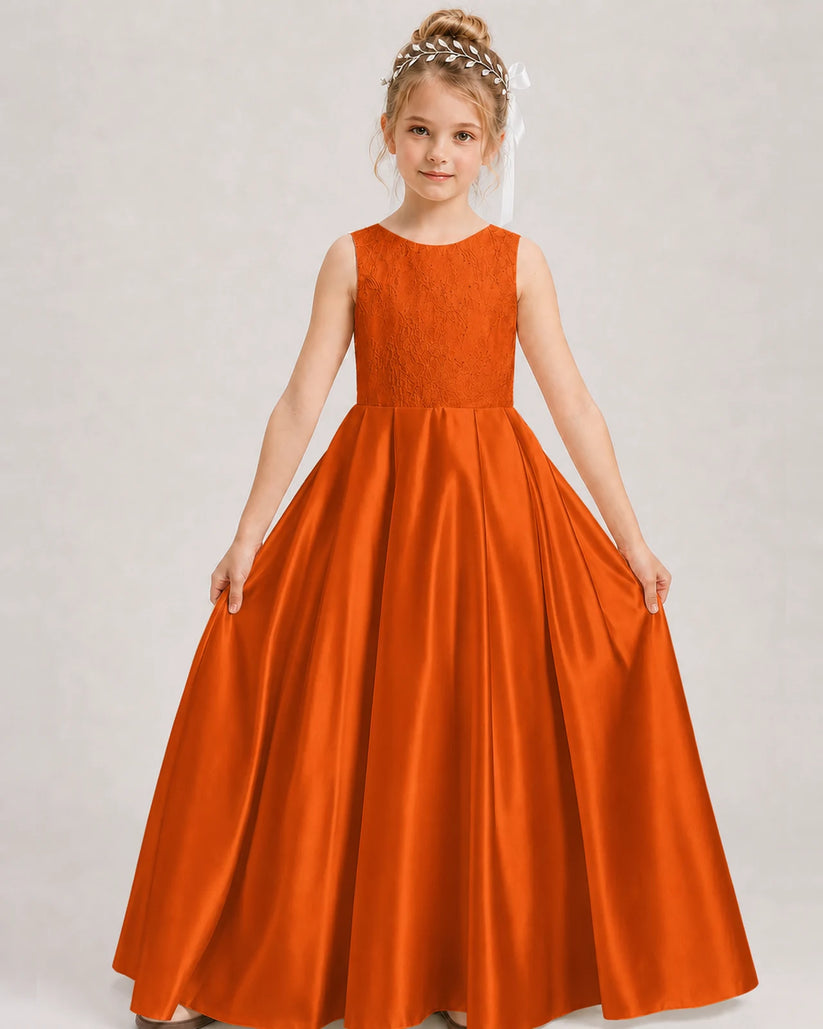 Burnt Orange A-line Girls Formal Dresses Front