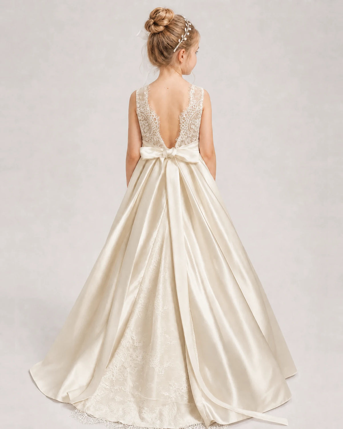Champagne A-line Girls Formal Dresses Back