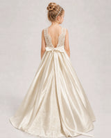 Champagne A-line Girls Formal Dresses Back