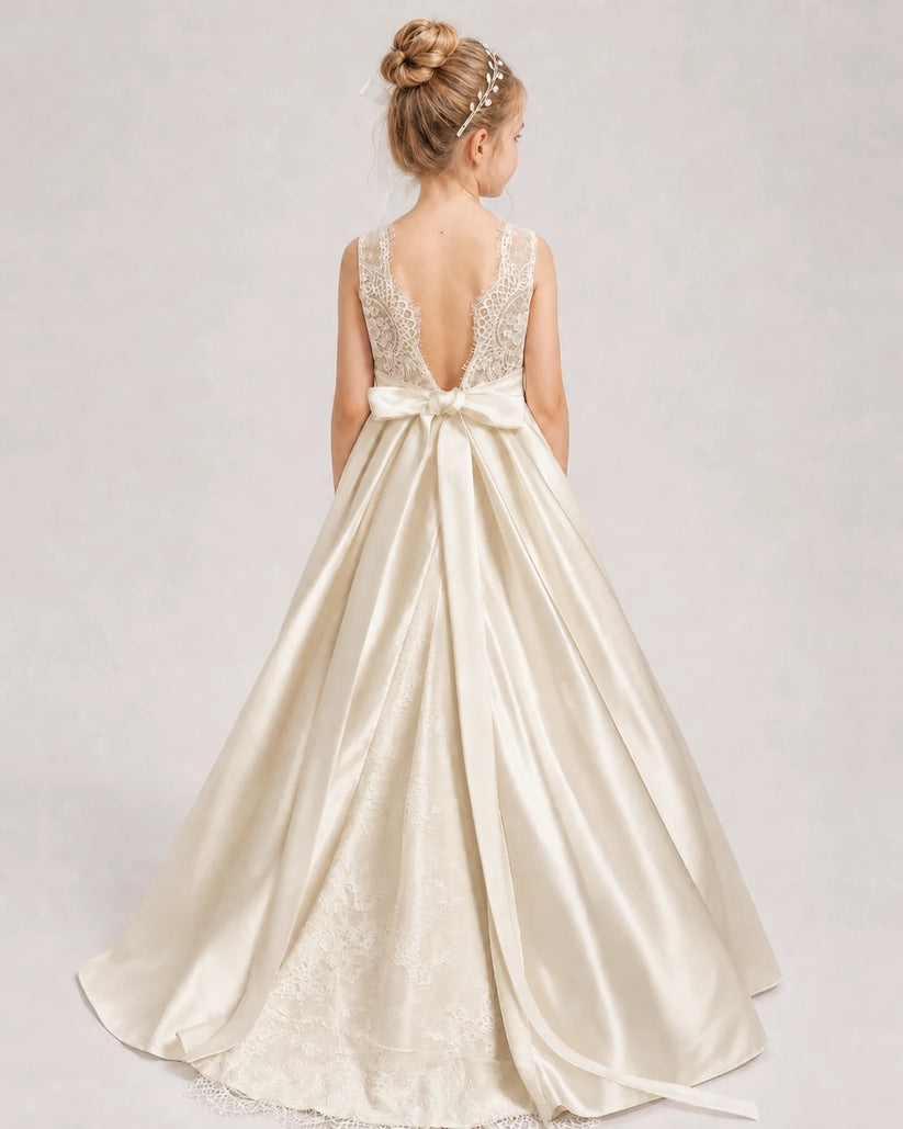 Champagne A-line Girls Formal Dresses Back
