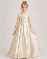 Champagne A-line Girls Formal Dresses Side