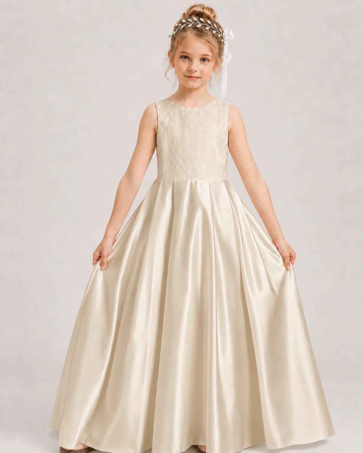 Champagne A-line Girls Formal Dresses Front