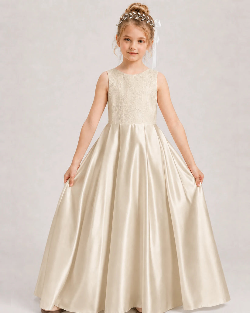 Champagne A-line Girls Formal Dresses Front