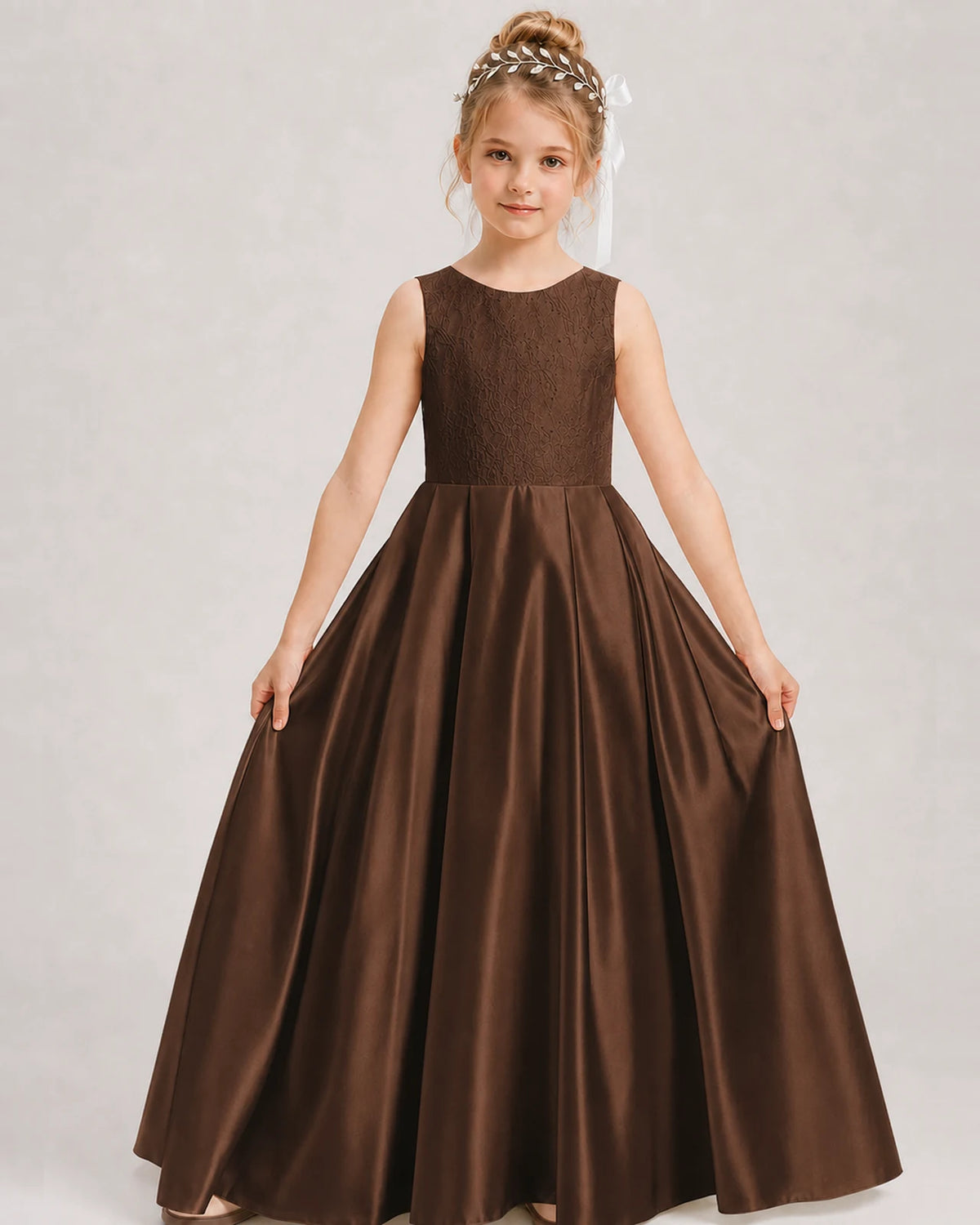 Chocolate A-line Girls Formal Dresses Front