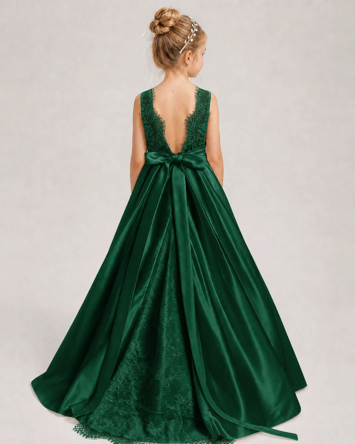 Dark Green A-line Girls Formal Dresses Back